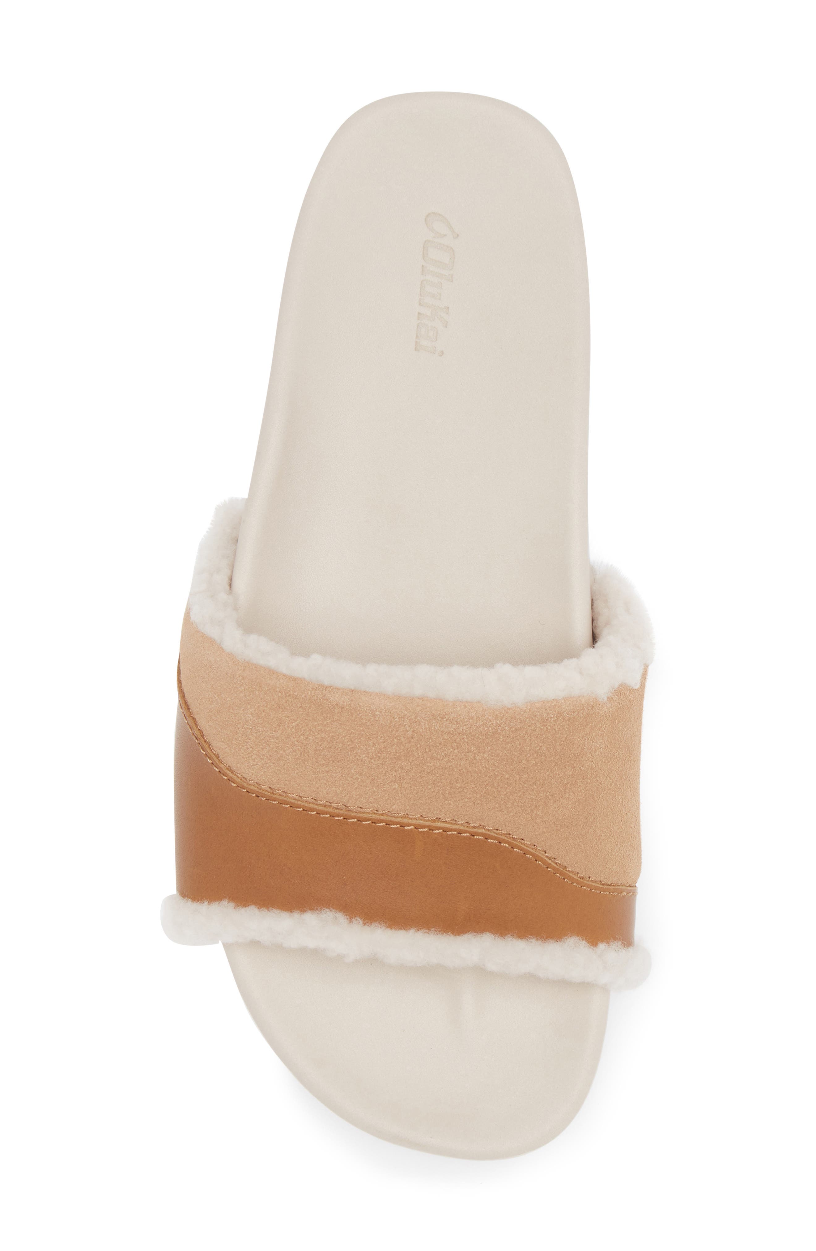 Hō‘ala Genuine Shearling Slide Sandal, Alternate, color, TAN/ PUKA