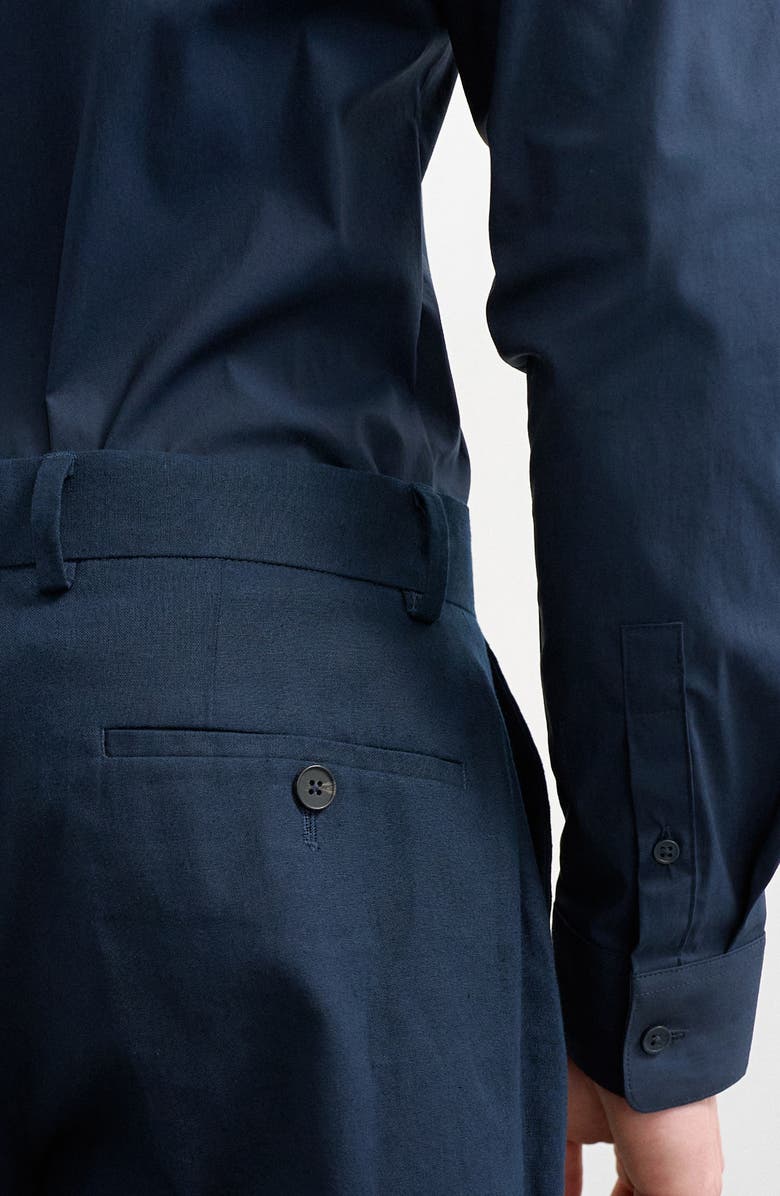 Topman Linen Blend Straight Leg Pants, Alternate, color, Navy