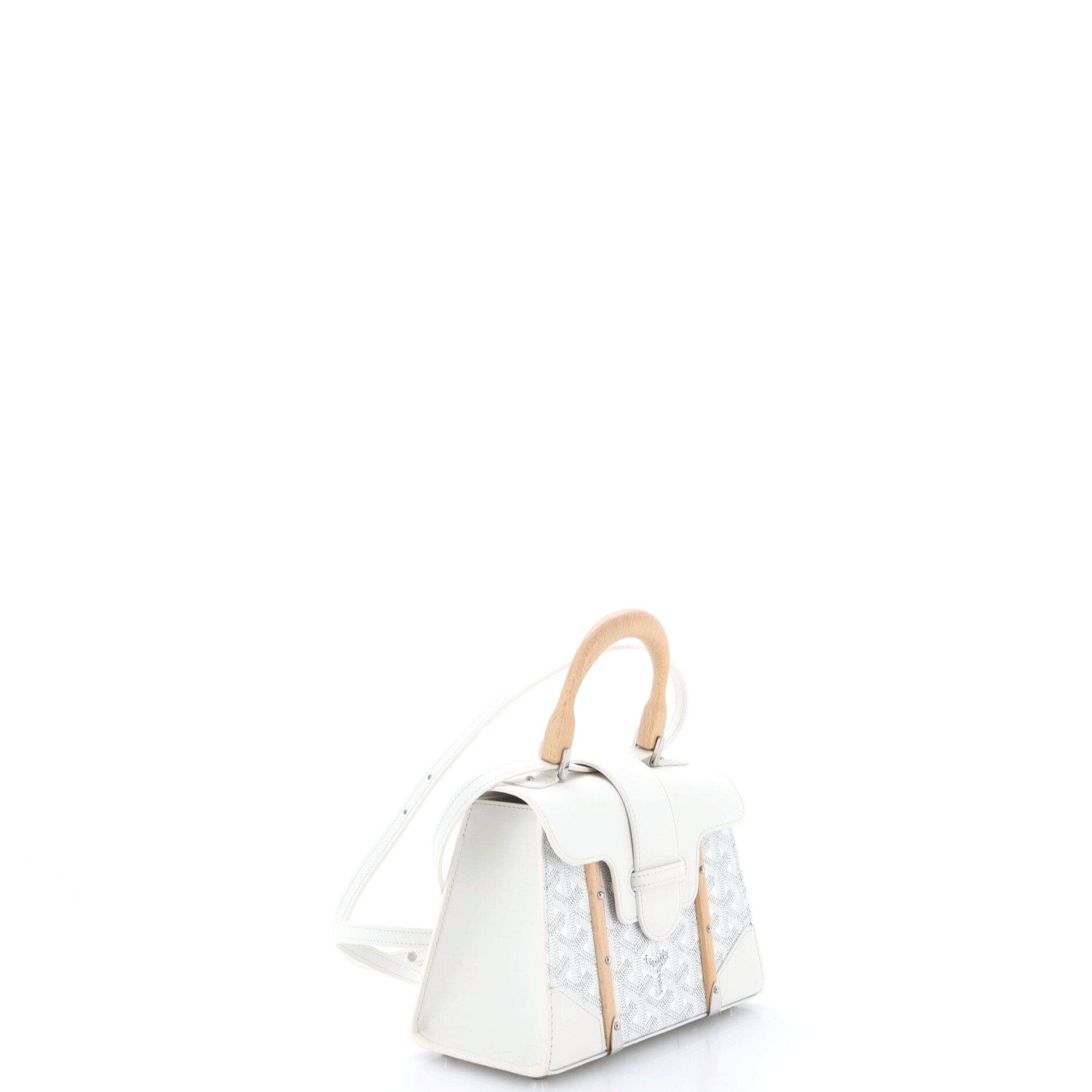 Structured Saigon Top Handle Bag Coated Canvas with Leather Mini, Alternate, color, White