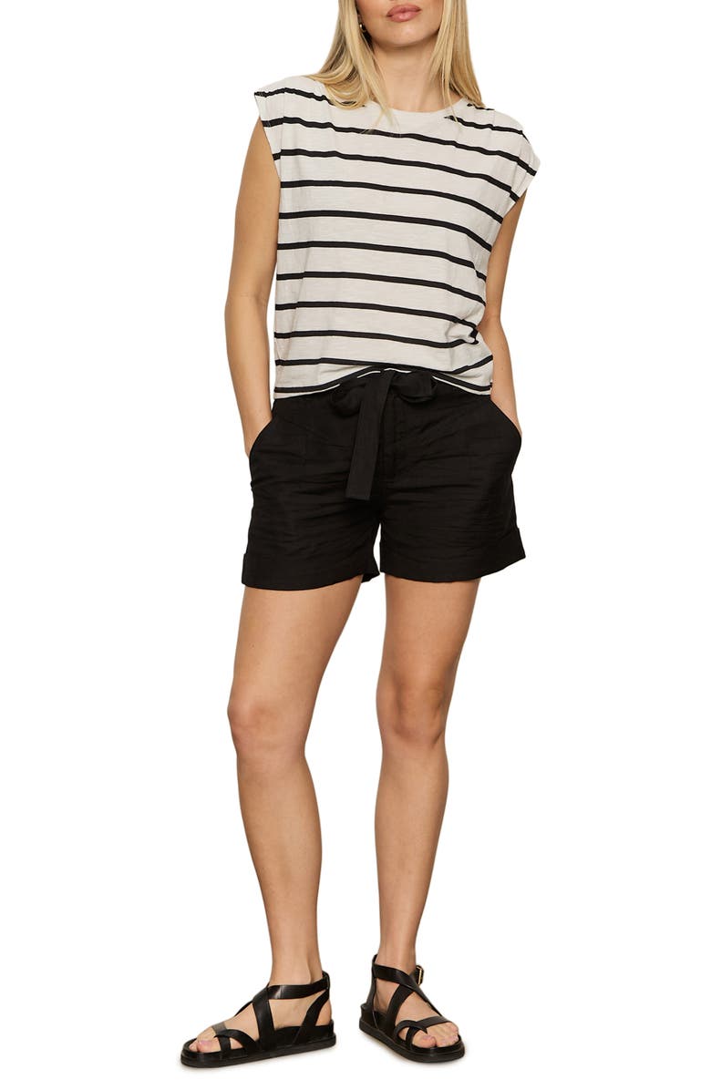Sanctuary Pleated Stripe Muscle Tee, Alternate, color, White/ Black Stripe