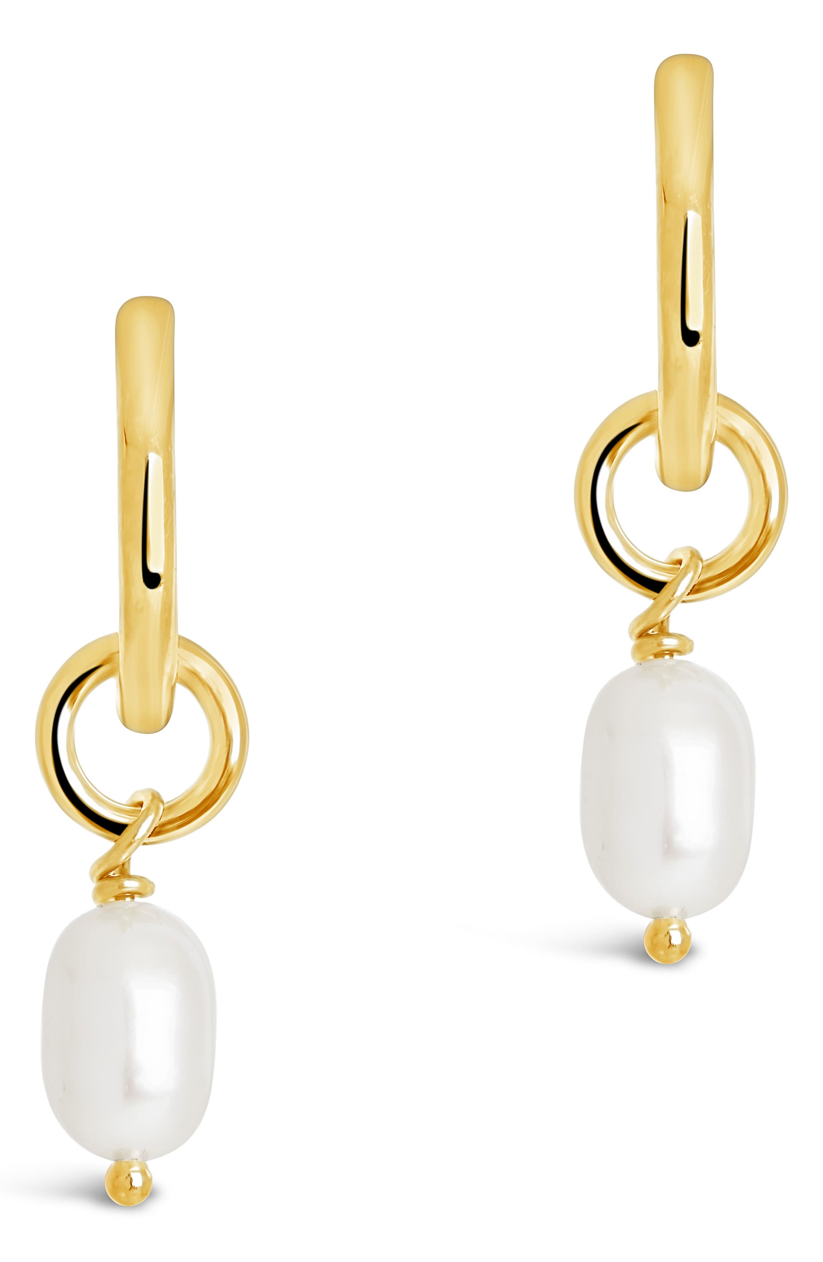 Sterling Forever Freshwater Pearl Drop Huggie Hoop Earrings