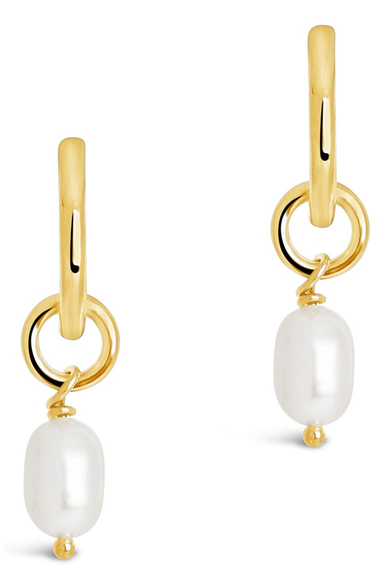 Freshwater Pearl Drop Huggie Hoop Earrings, Main, color, GOLD