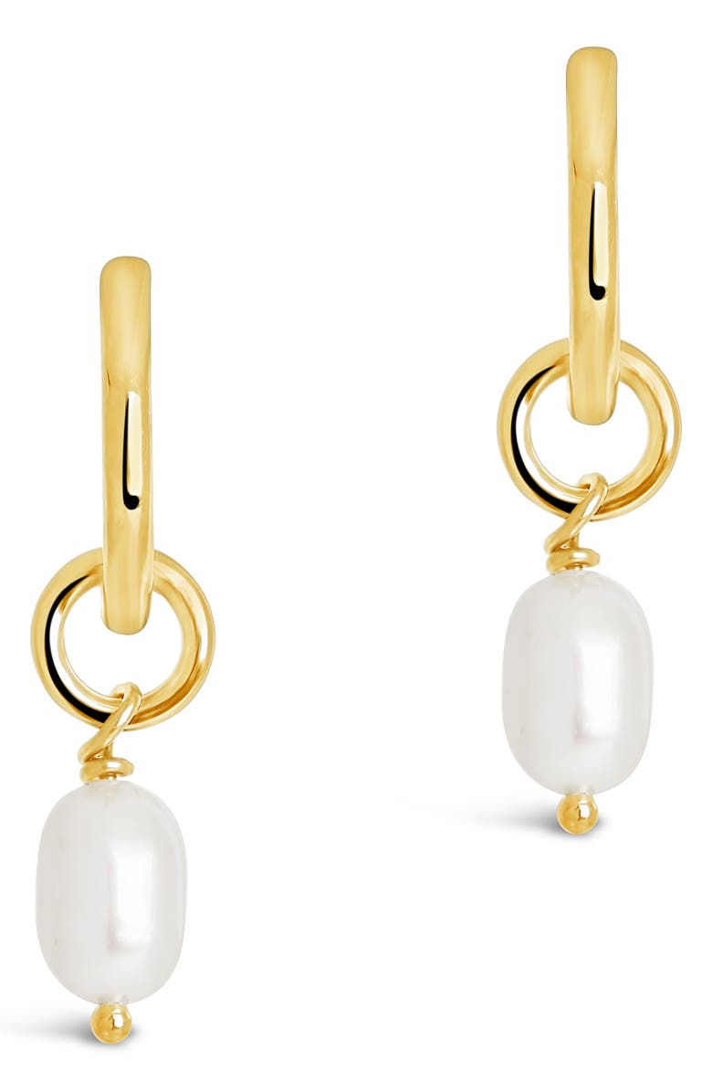Sterling Forever Freshwater Pearl Drop Huggie Hoop Earrings, Main, color, Gold