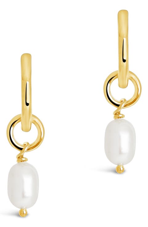 Freshwater Pearl Drop Huggie Hoop Earrings