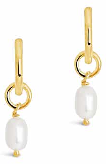 Sterling Forever Freshwater Pearl Drop Huggie Hoop Earrings