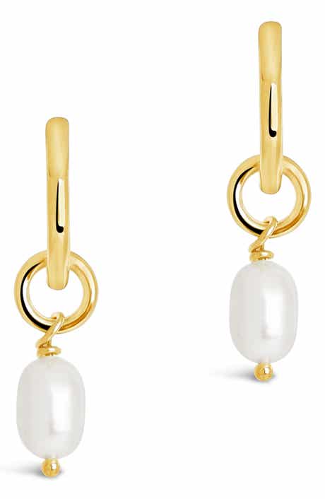 Sterling Forever Freshwater Pearl Drop Huggie Hoop Earrings