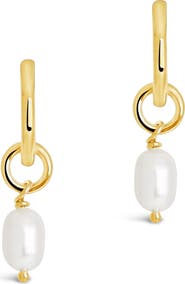 Sterling Forever Freshwater Pearl Drop Huggie Hoop Earrings