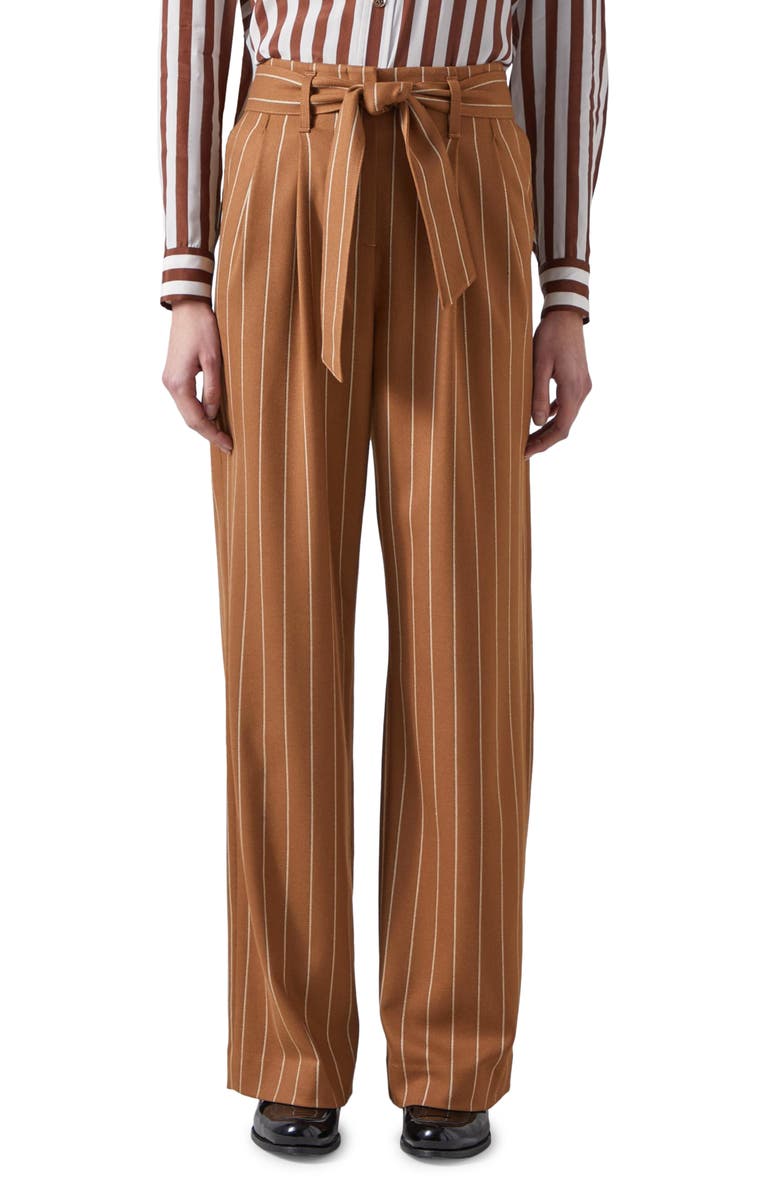 LK Bennett Ellis Stripe Tie Waist Straight Leg Pants, Main, color, 