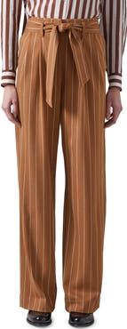 LK Bennett Ellis Stripe Tie Waist Straight Leg Pants