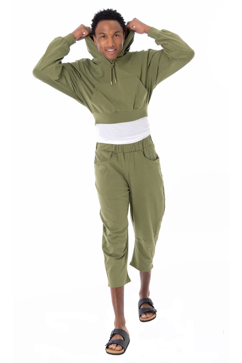 Eco Crop Workout Hoodie, Alternate, color, Army