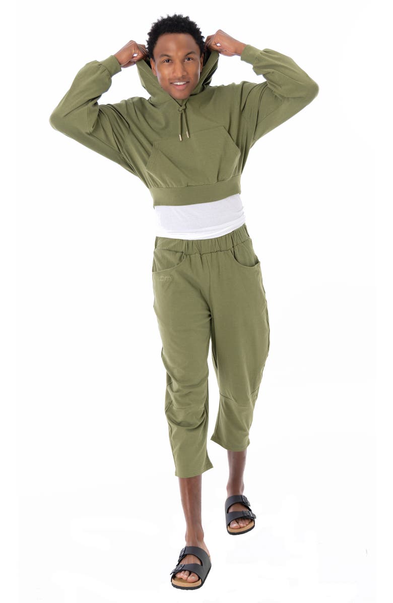 Dai Moda Eco Crop Workout Hoodie, Alternate, color, Army