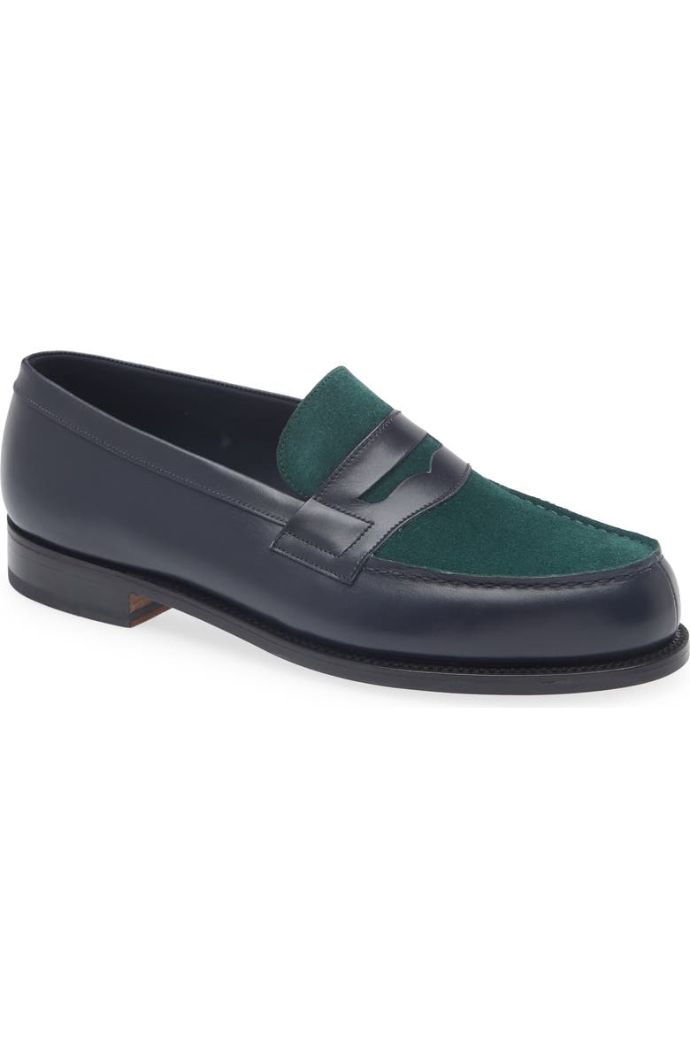 JM WESTON 180 Colorblock Penny Loafer, Main, color, Blue/ Dark Green