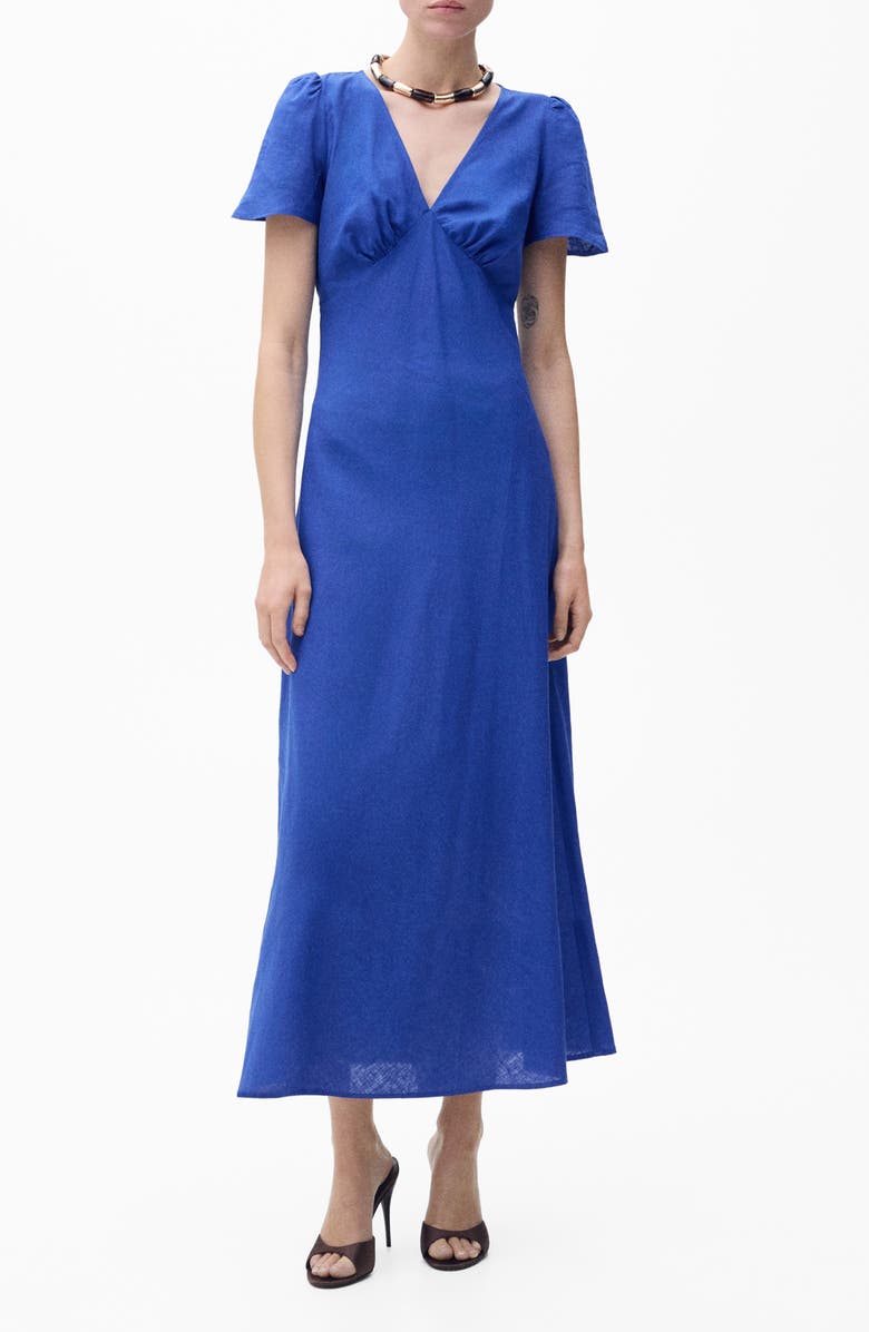 MANGO Linen Blend Dress, Main, color, Blue