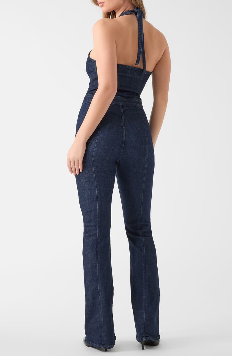 GUESS Kacie Halter Stretch Denim Jumpsuit, Alternate, color, Dark Blue