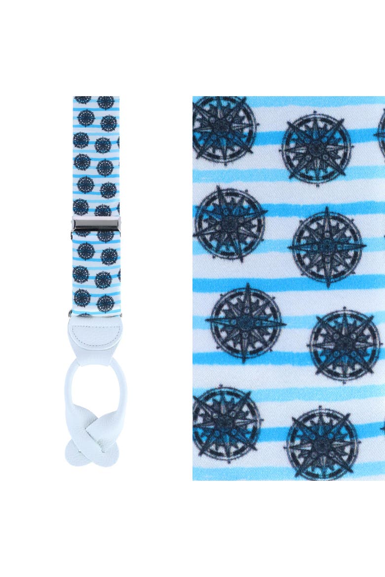Find Your Way Compass Theme Silk Button End Suspenders, Main, color, White