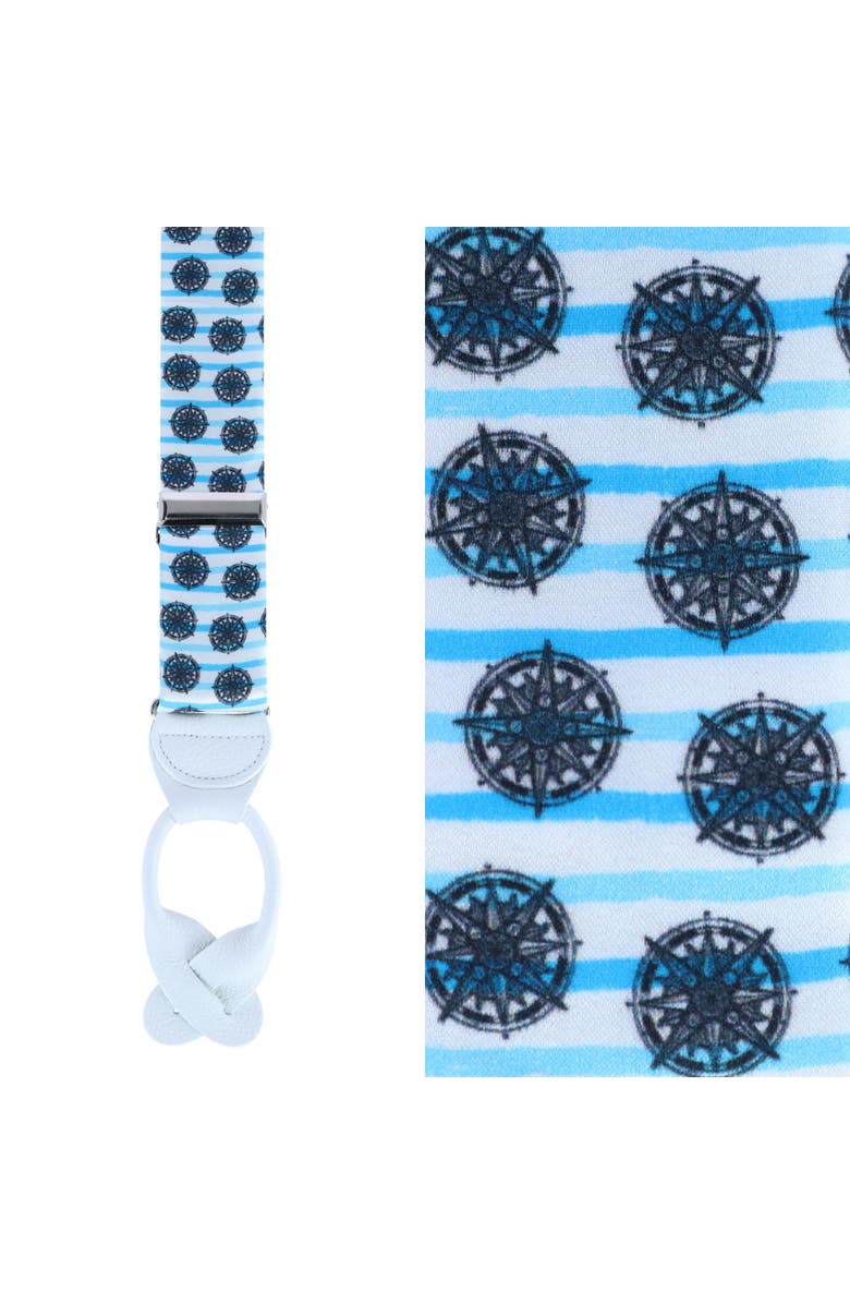 Trafalgar Find Your Way Compass Theme Silk Button End Suspenders, Main, color, White