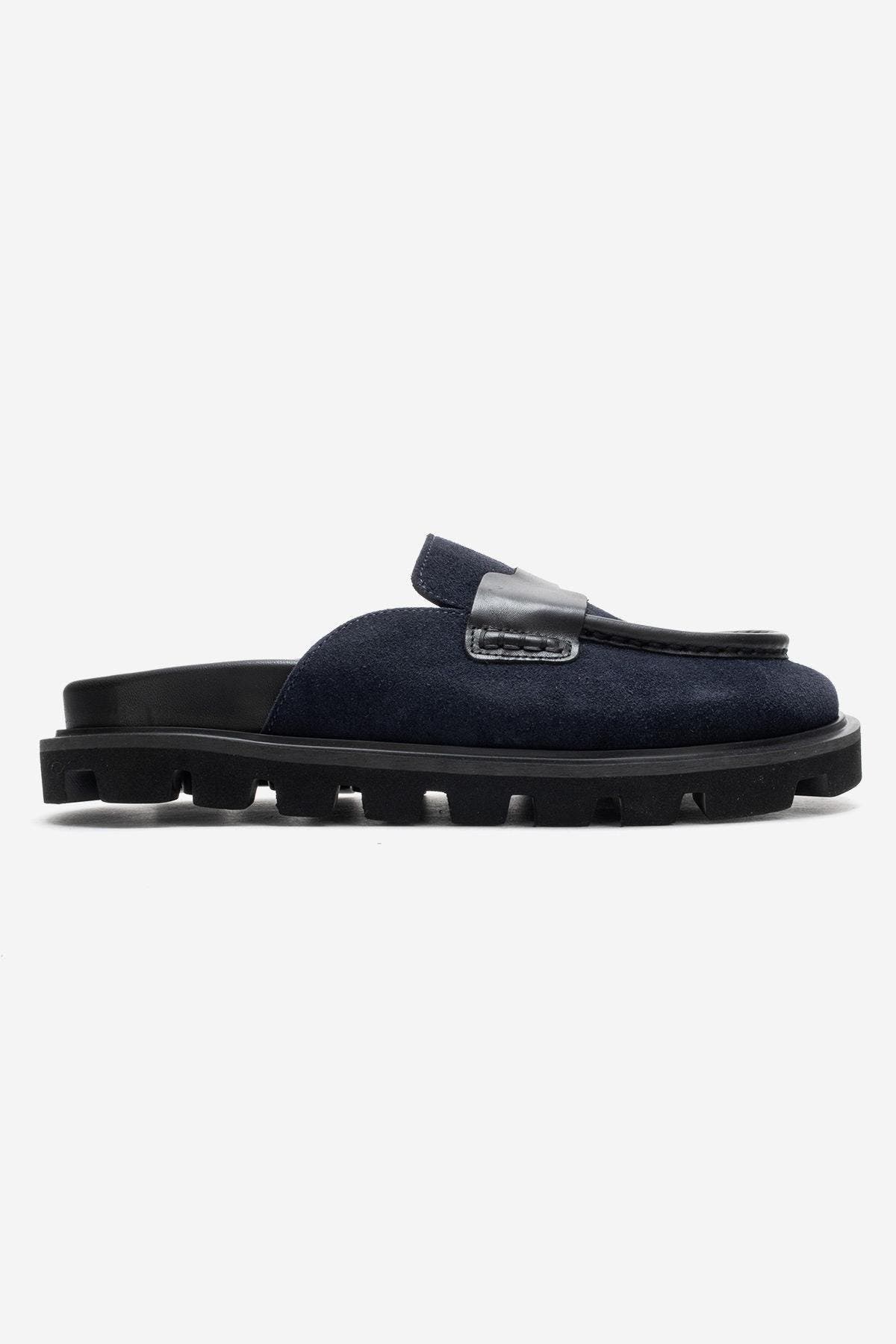 Forever & Always Shoes Vela Leather Slipper, Alternate, color, Navy Suede