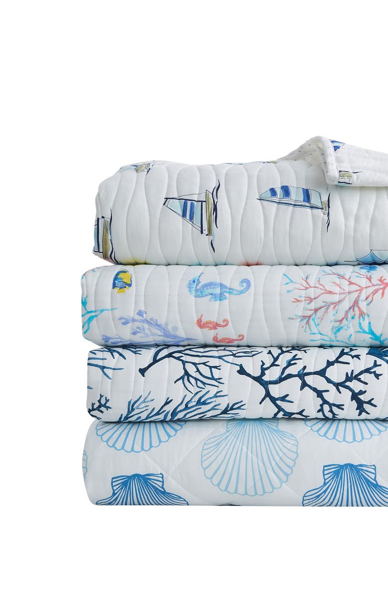 Woven & Weft Blue Seashells Reversible Microfiber Quilt Set, Alternate, color, Blue Seashells