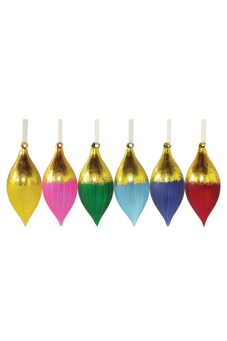 Boho Gold Multicolor Set of 6 Christmas Lightbulb Ornaments, Main, color, Gold
