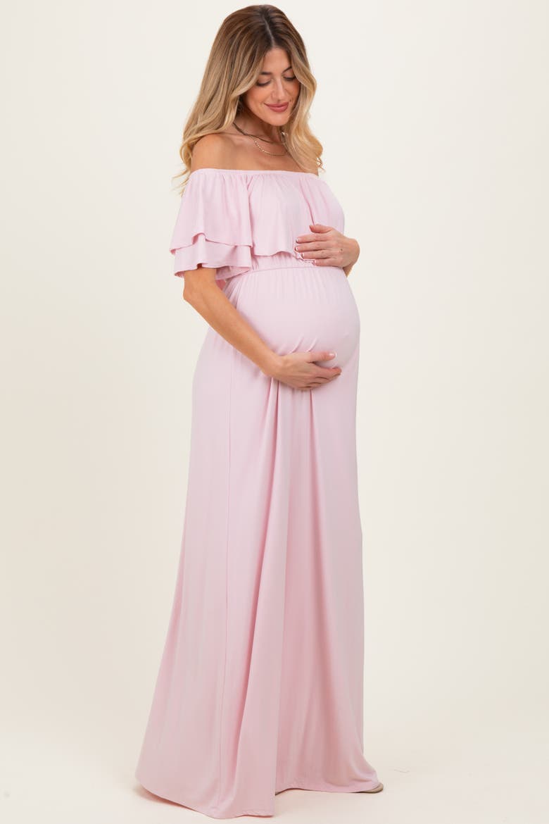 Ruffle Off Shoulder Maxi Dress, Alternate, color, Light Pink