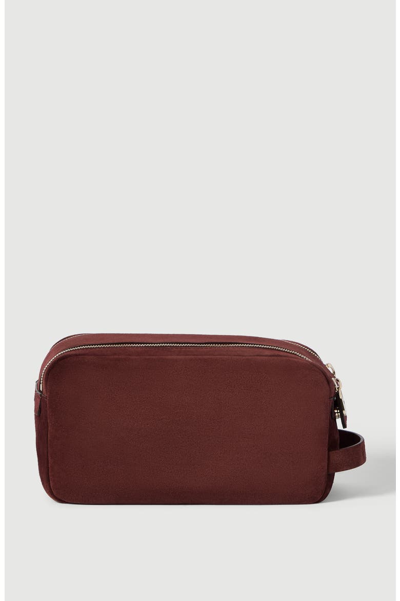 Suede beauty case with double zipper, Alternate, color, Burgundy