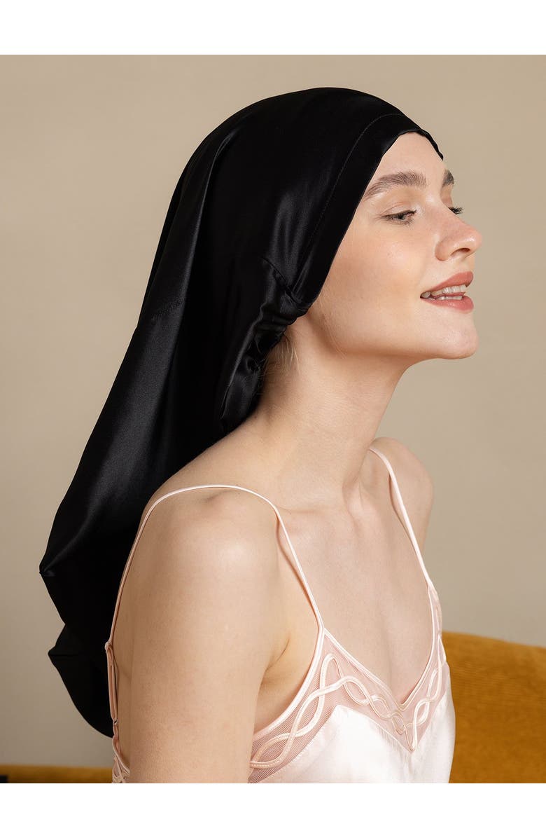 SILKSILKY Pure Silk Elegant Long Bonnet, Alternate, color, Black