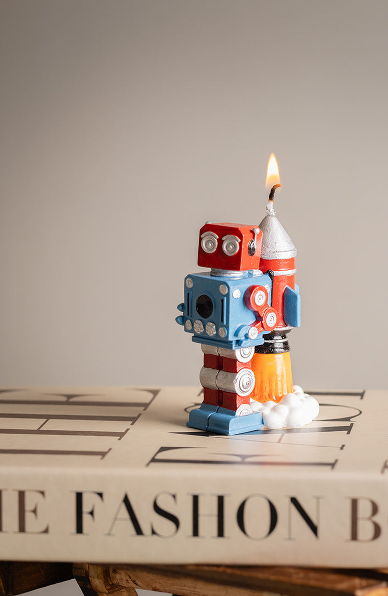Southlake gifts Robot Birthday Candle, Alternate, color, Red / Blue / Orange