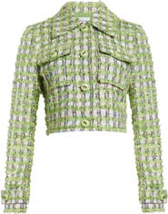 ST. JOHN Plaid Eyelash Tweed Crop Jacket