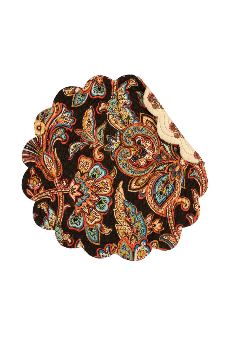 Dorothy Autumnal Brown Quilted Scalloped Paisley Floral Accents Placemats Set of 6, 17", Alternate, color, Brown