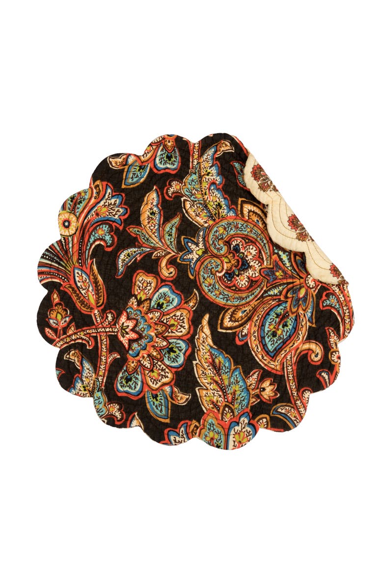 C&F Home Dorothy Autumnal Brown Quilted Scalloped Paisley Floral Accents Placemats Set of 6, 17", Alternate, color, Brown