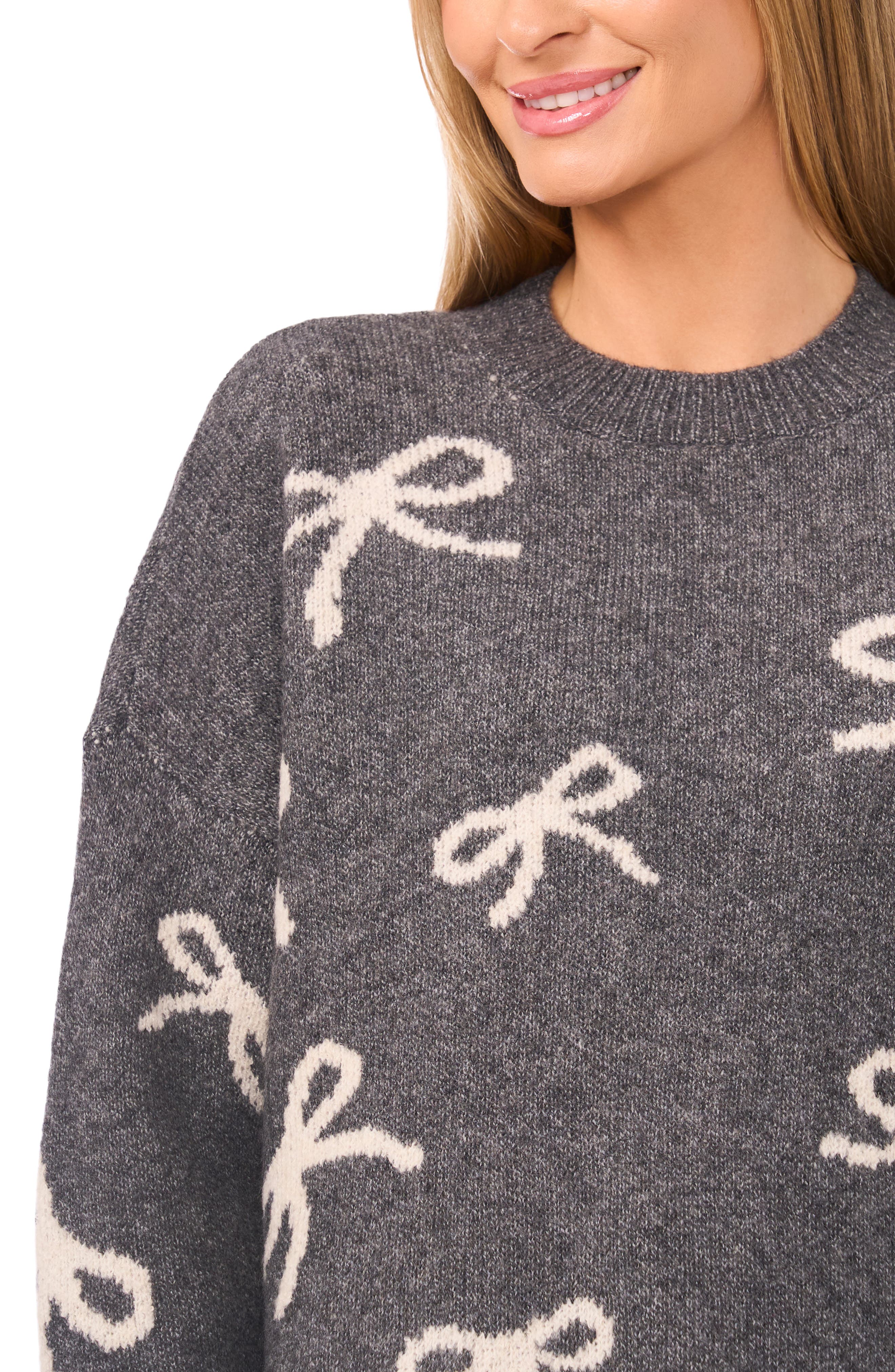 CeCe Bow Jacquard Crewneck Sweater | Nordstromrack