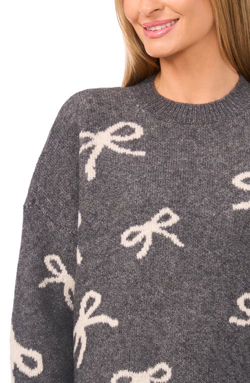 Cece Bow Jacquard Crewneck Sweater In Gray