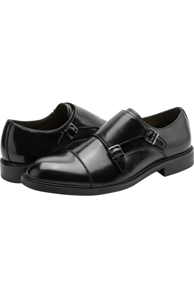 Kenneth Cole Reaction Leland Cap Toe Two Buckle Monk Shoe, Alternate, color, Black