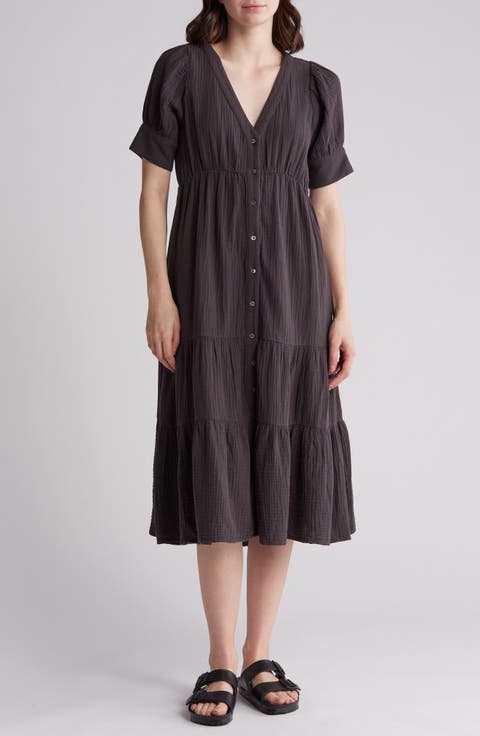 Lightspun Tiered Button Front Midi Dress