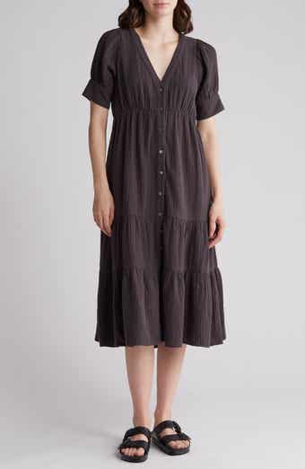 Madewell Lightspun Tiered Button Front Midi Dress