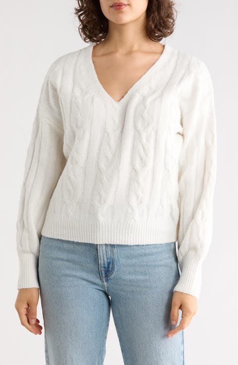 V-Neck Cable Knit Sweater