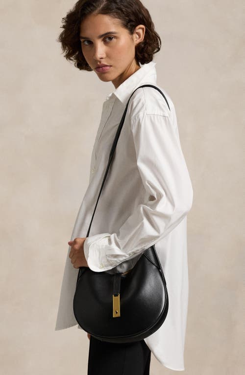 Polo Ralph Lauren Womens Black Polo Id Small Leather Shoulder Bag In Black