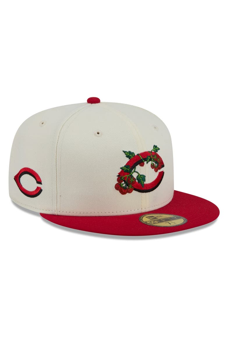 Men's New Era White/Red Cincinnati Reds Blossom 59FIFTY Fitted Hat, Main, color, White