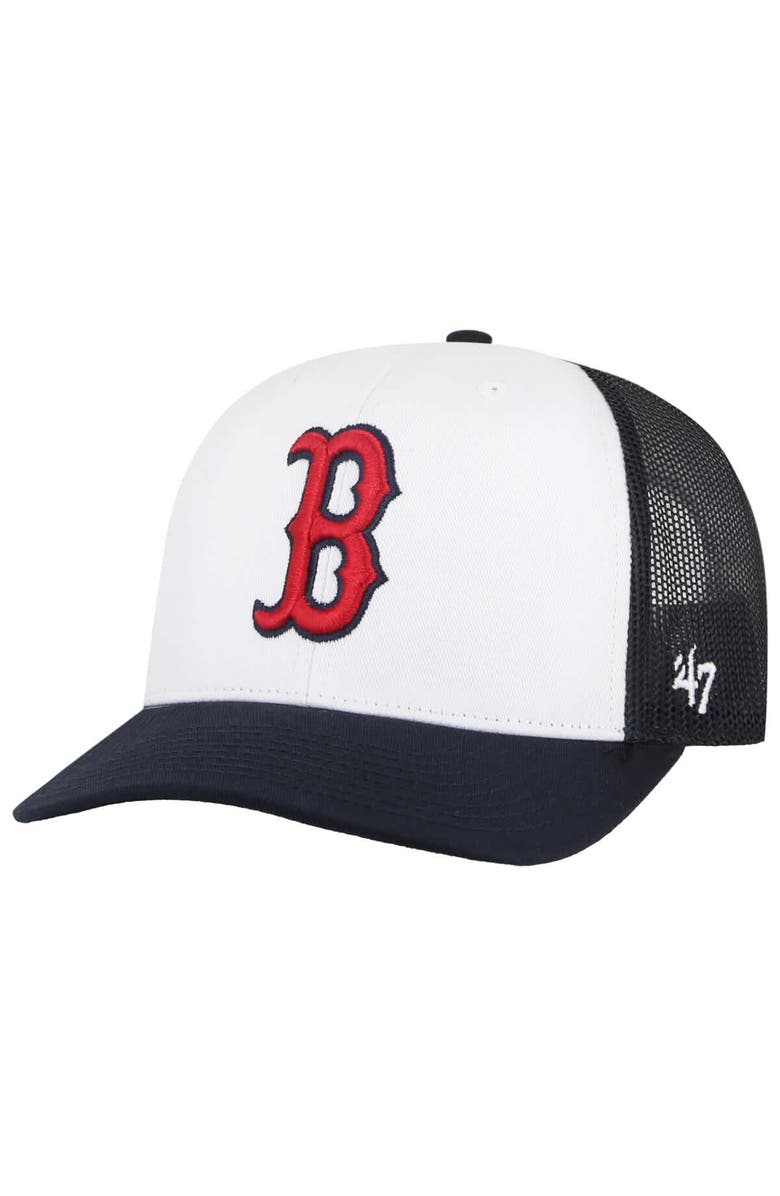 '47 Men's '47 White/Navy Boston Red Sox Freshman Trucker Adjustable Hat, Main, color, 