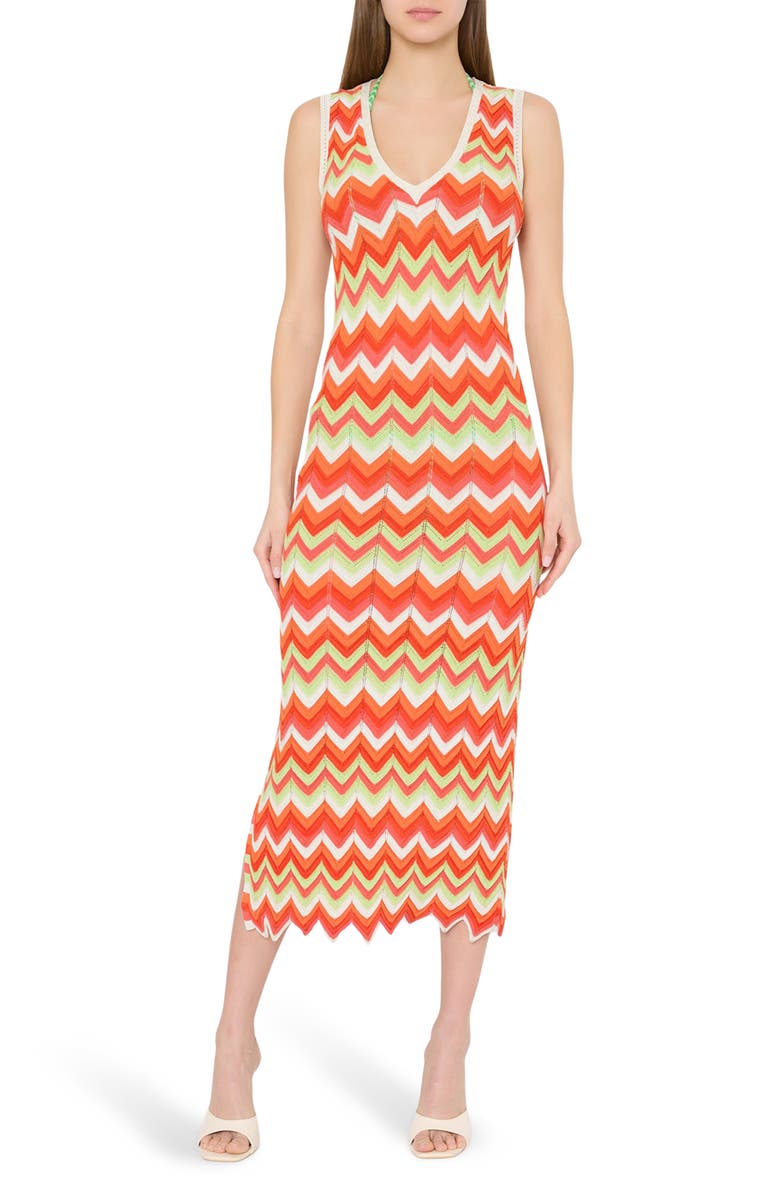 Milly Kaela Metallic Cover-Up Knit Midi Dress, Main, color, Orange Multi