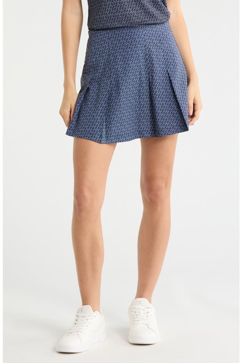 Ashe Print Pleated Performance Skirt, Main, color, MALTESE BLUE