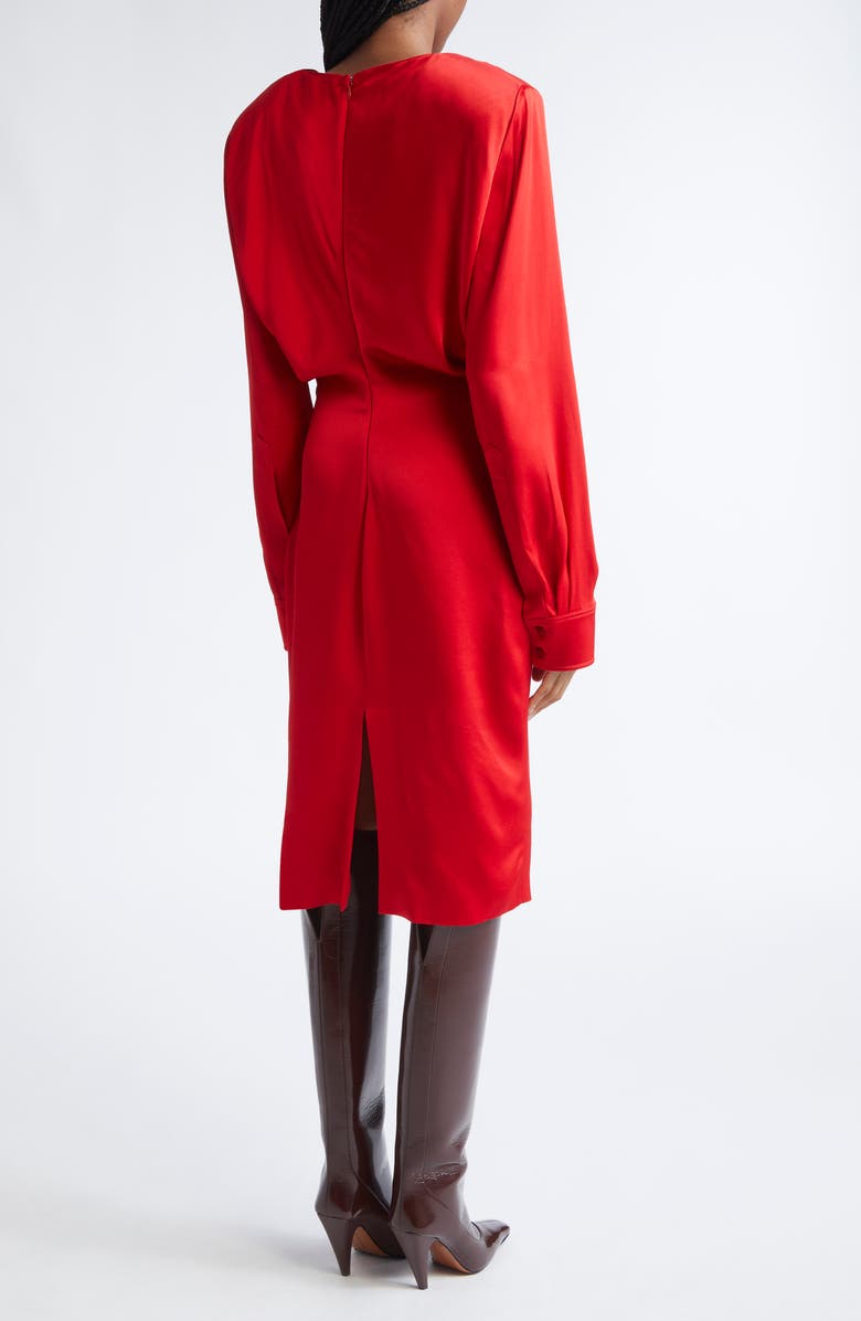 Stella McCartney Long Sleeve Satin Dress, Alternate, color, Lipstick Red