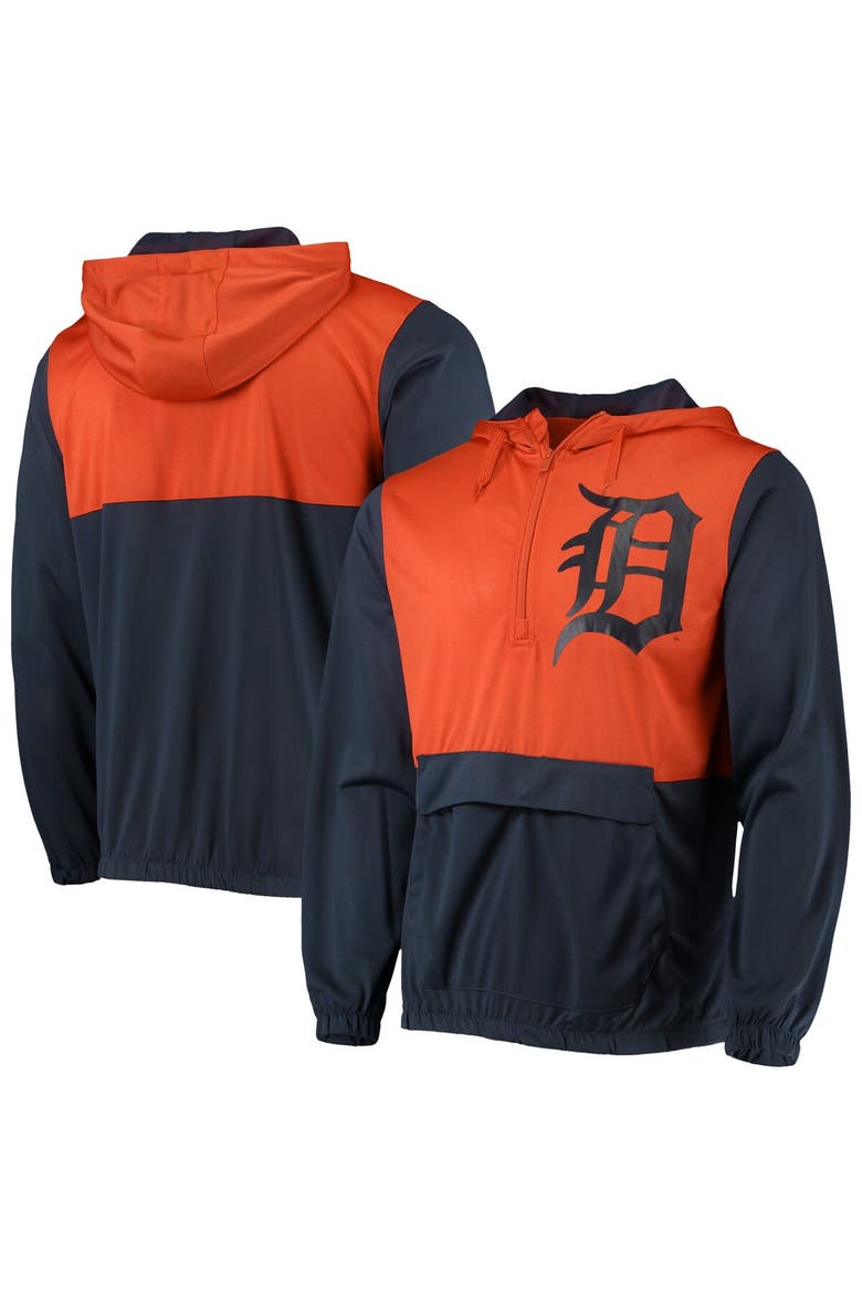 Men's Stitches Navy/Orange Detroit Tigers Anorak Hoodie Half-Zip Jacket, Main, color, Navy