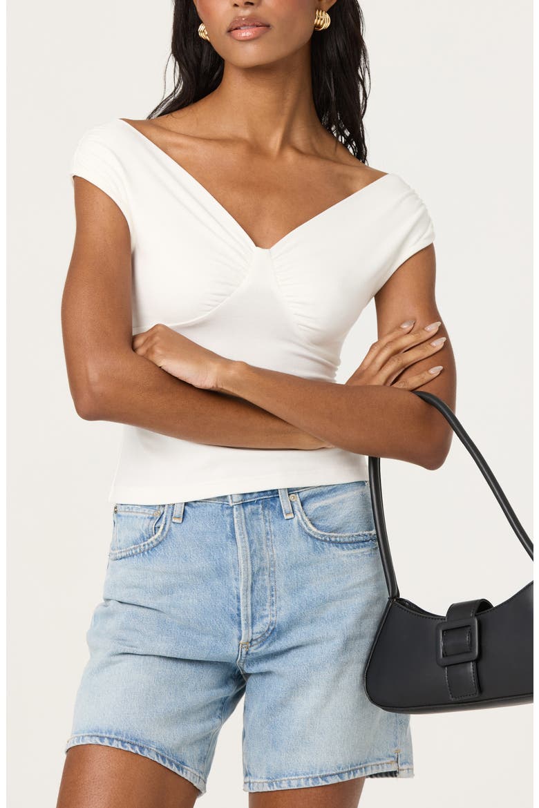 Ruched Off the Shoulder Top, Alternate, color, OFF WHITE