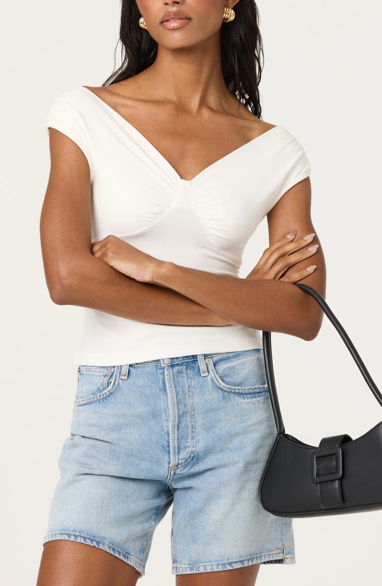 ASTR the Label Ruched Off the Shoulder Top, Alternate, color, Off White