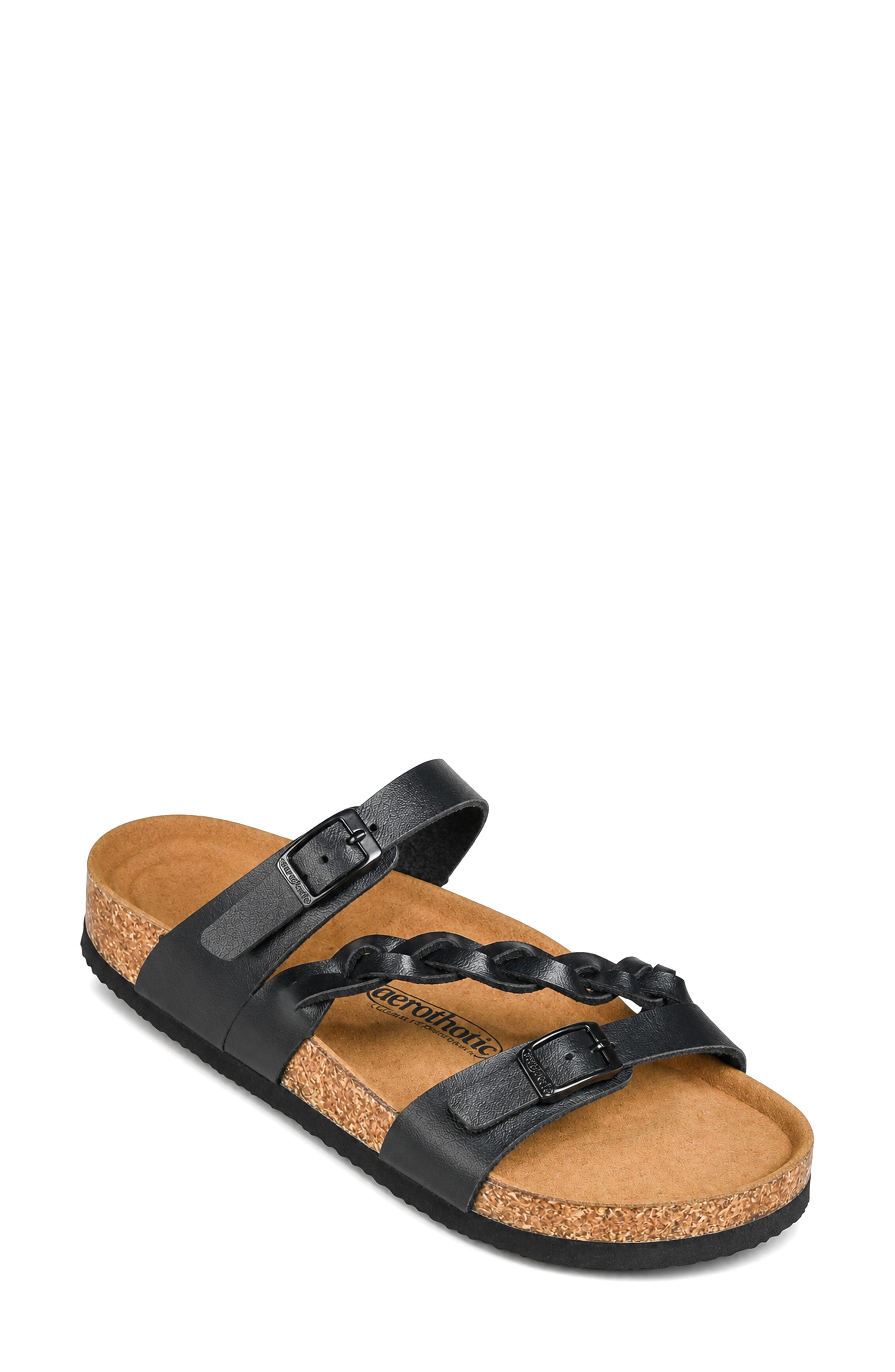 Viking Faux Leather Slide Sandal, Main, color, BLACK