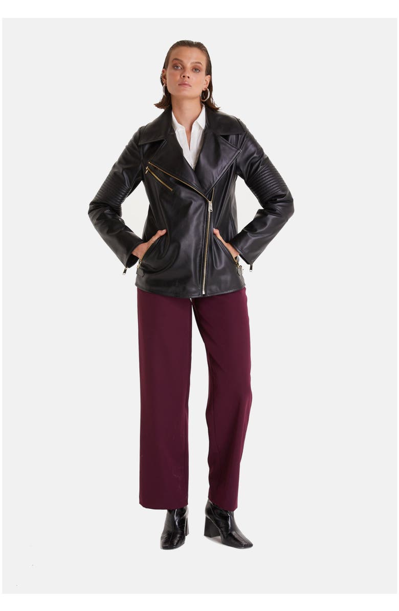 Furniq UK Nicole Leather Jacket, Alternate, color, Black