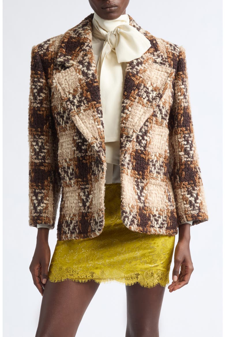 Check Wool & Mohair Blend Tweed Jacket, Main, color, NOIR/ MARRON/ CRAIE