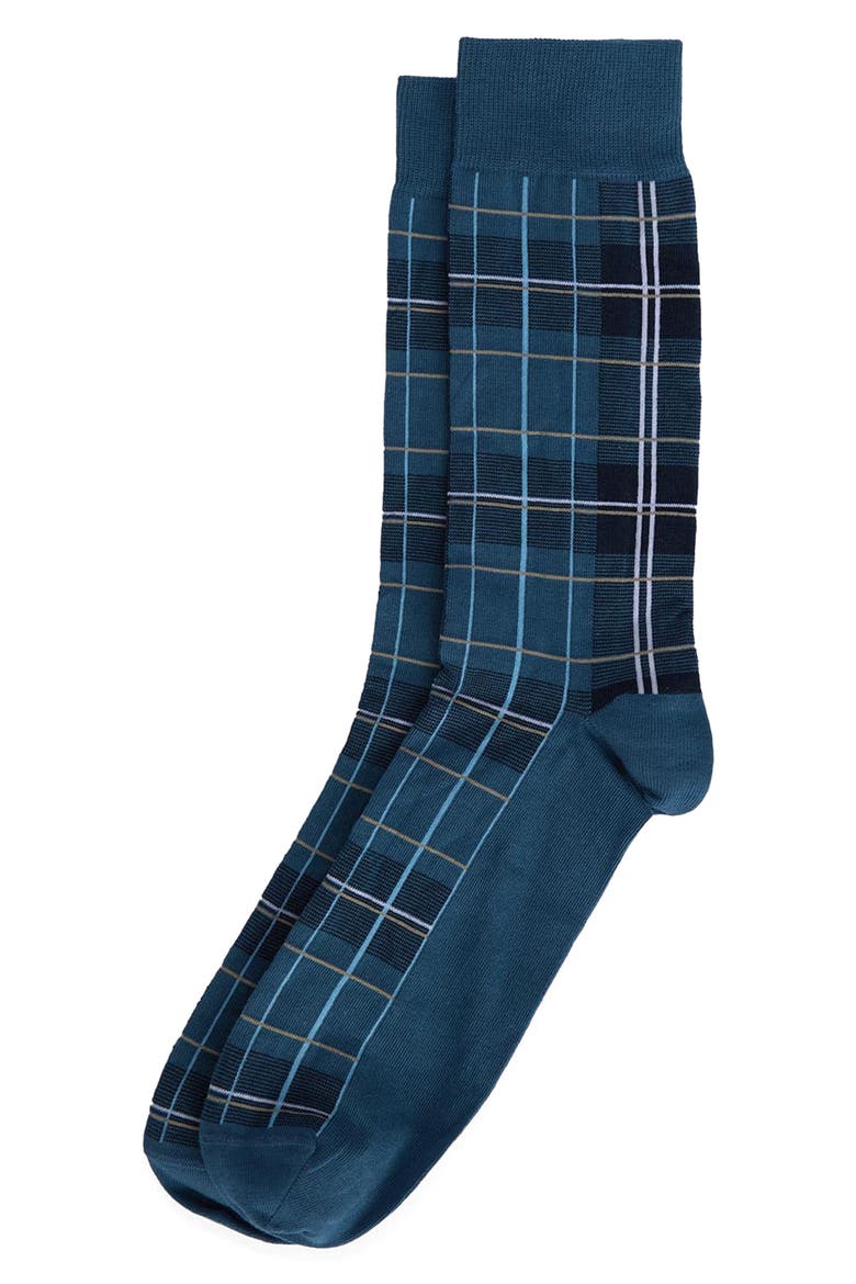 Blyth Plaid Cotton Blend Socks, Main, color, NAVY MIX