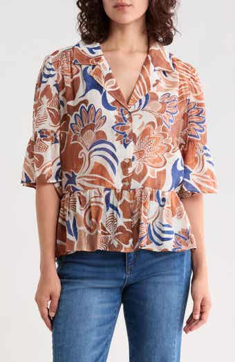 Bell Sleeve Button Front Peplum Top